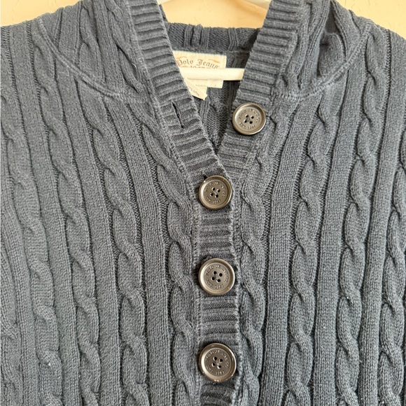 Ralph Lauren Navy Blue Cableknit Hooded Button Henley Hoodie Sweater Large y2k - Picture 6 of 10